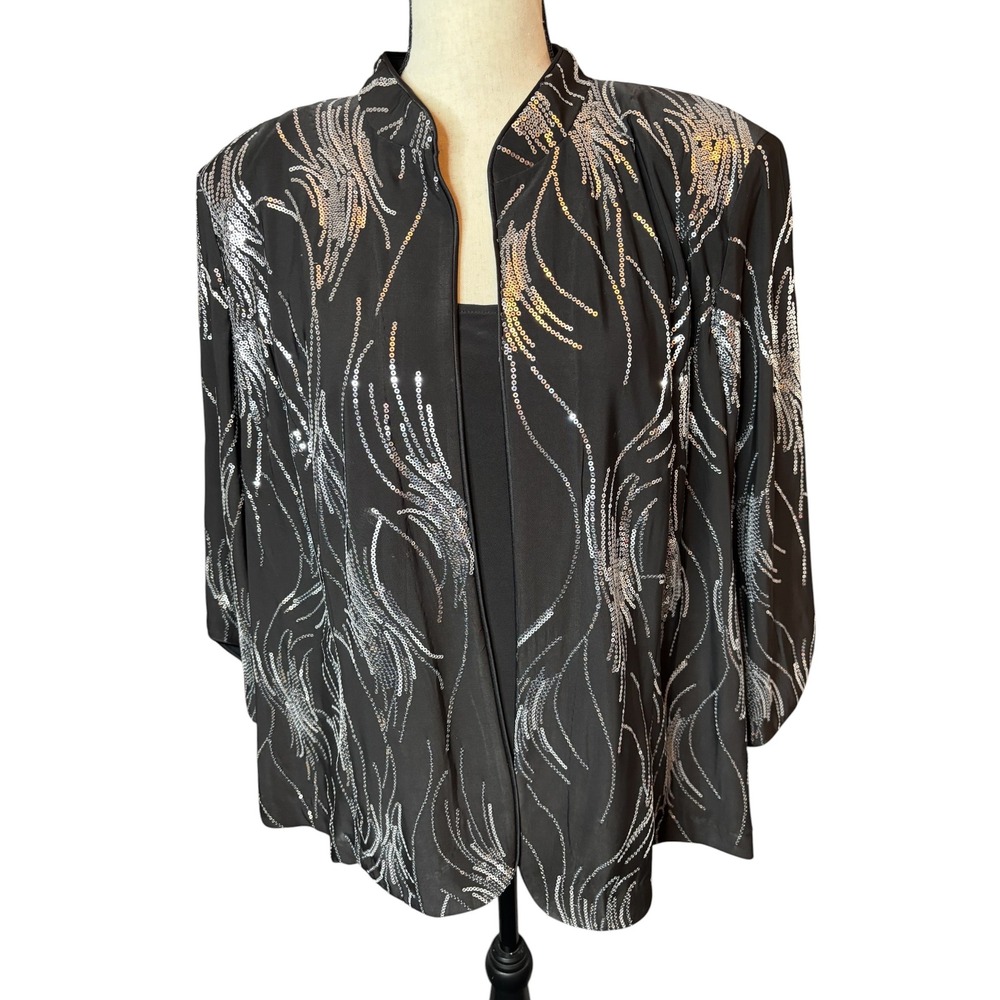 Alex Evenings Woman 2X Black Silver Sequin Jacket and Tank Set Formal Evening